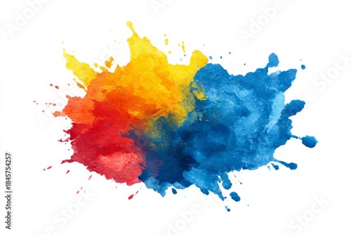 Colorful Abstract Paint Splash With Watercolor Texture and Transparency on White Background in High Detail