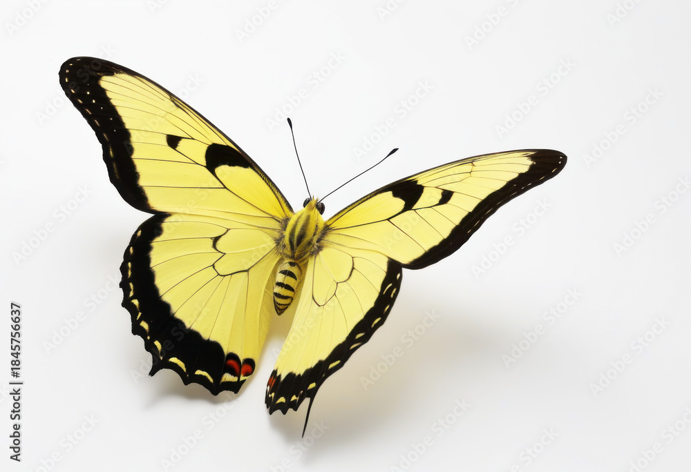 Obraz premium White Angled-Sulphur butterfly, Anteos clorinde, Latin American species, tropical butterfly, butterfly with open wings, top view on white background, close-up photography
