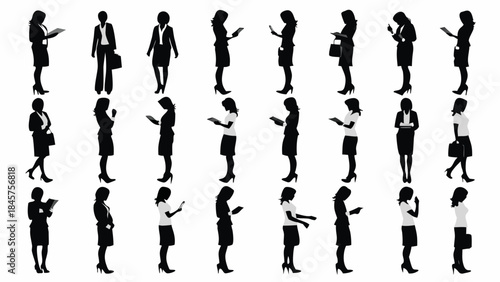 Collection of businesswomen in various professional poses