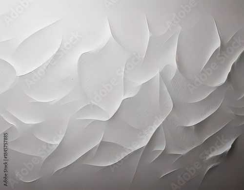 Abstract textured surface featuring flowing, soft waves in a light color palette, embodying the essence of Cloud Dancer, color of the year 2026, with copy space for design
