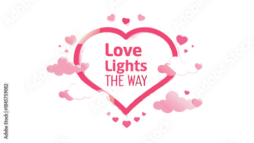 Heart shaped candle floating on clouds with love lights the way message