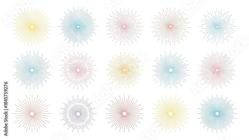 Colorful radial designs with vibrant spikes