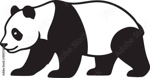 Black and white panda bear standing on all fours with distinct patches and simple line style also transparent background