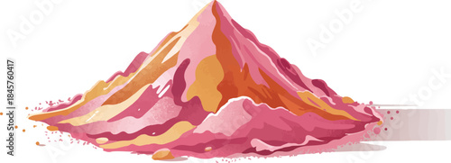 Large pile of vibrantly colored pink orange and yellow pigments or powders forming a mountainous shape