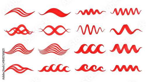 Vibrant red wave and swirl vector designs