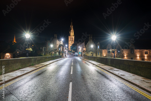 Stamford Town bridge at night. England