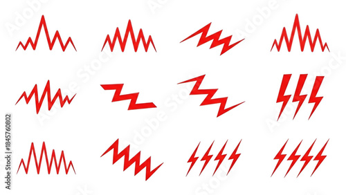 Vibrant red lightning bolt icons set
