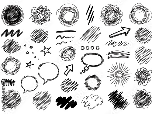 Collection of various hand drawn scribble shapes and symbols for creative design and editing purposes effectively