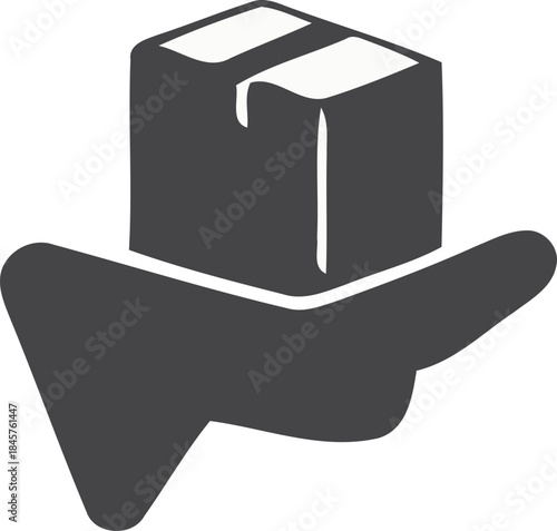 A minimalist icon depicting a hand gently holding a delivery package or cardboard box