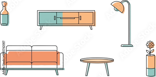 Modern Living Room Interior Illustration Set
