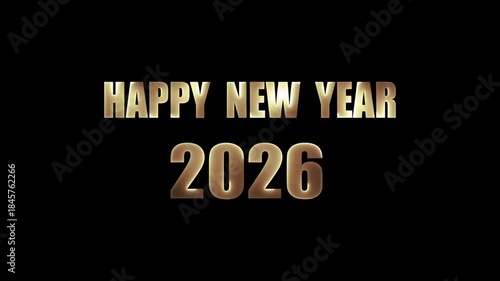 a greeting card or backdrop for the year 2026, featuring golden text and fireworks. It is a festive video animation celebrating the arrival of the new year. 