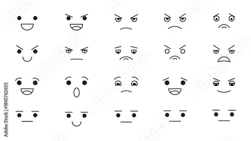 A collection of funny cartoon face, eyes, and emotion vector icons