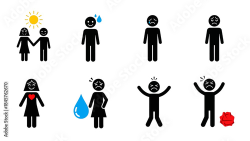 Vector illustration set of business people icons for team, couple, and family silhouettes