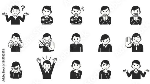 Emotional Spectrum: A collection of diverse illustrations. Capturing a range of human emotions. From thoughtfulness to joy, representing the richness of the human experience.