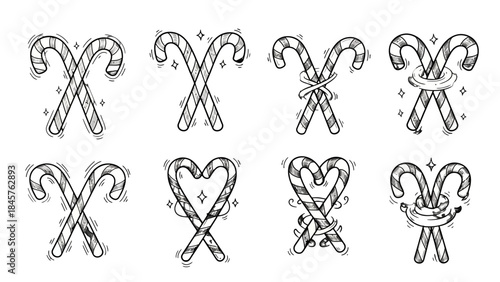 Candy Cane Collection: A charming assembly of hand-drawn candy canes, arranged in various elegant crossed configurations, offering a festive and playful visual.
