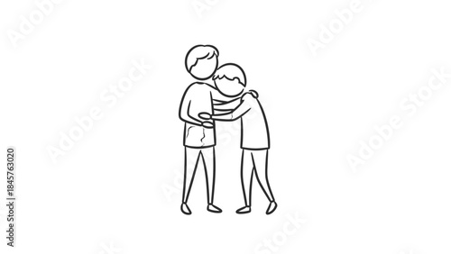 Embracing Support: An artistic sketch captures a tender moment of mutual support between two figures, symbolizing comfort and companionship.