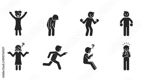 Emotional Spectrum: A collection of simple human stick figures, each depicting a different emotional state and expression.