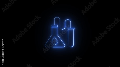 an icon of chemistry lab equipment outlined in a bright, neon-blue light. This style is often used to represent the chemical element neon, known for its distinct glow. 