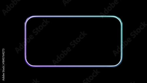 Metallic chrome rounded rectangle frame with purple to teal gradient on black background. Futuristic UI border with glossy metal shine for modern tech, app interface and digital design.