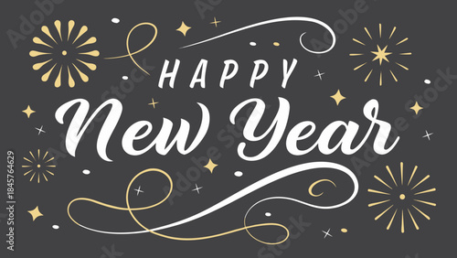 A vintage card design with alphabet font and flower decoration for a happy new year celebration greeting banner