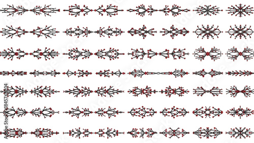 Symmetrical black and red ornamental patterns
