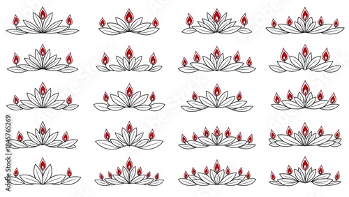 Set of red flame lotus flower illustrations