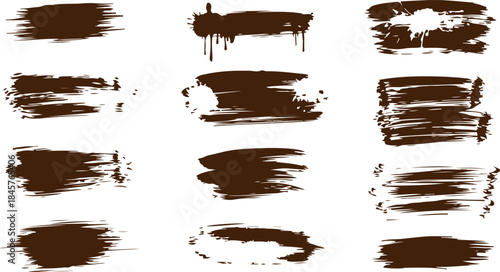 Collection of brown brush strokes on white background