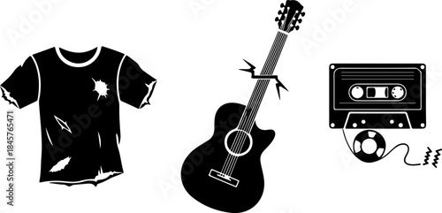 Music and accessories with cassette and guitar