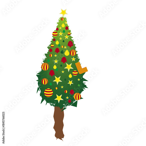 Decorated Christmas Tree Illustration with Ornaments and Stars