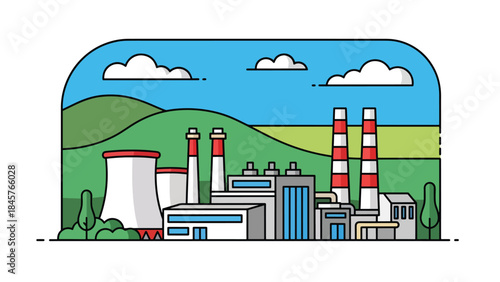 Chemical industry production plant with tanks and pipelines, modern flat vector illustration, ideal for science, industry, and infrastructure visuals