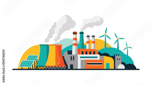 Chemical industry production plant with tanks and pipelines, modern flat vector illustration, ideal for science, industry, and infrastructure visuals
