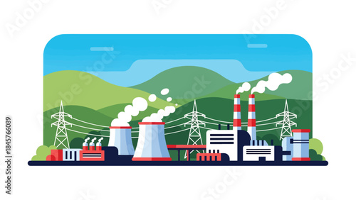 Chemical industry production plant with tanks and pipelines, modern flat vector illustration, ideal for science, industry, and infrastructure visuals