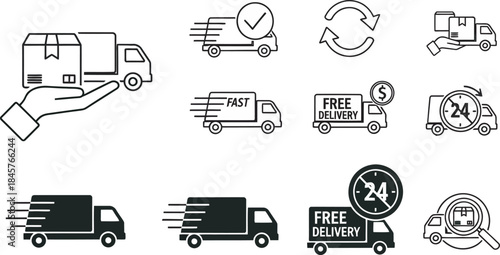 Logistics and delivery icons set for business and transportation
