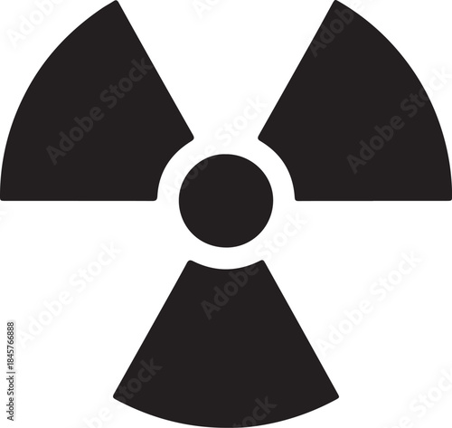 Black and white radiation symbol with three curved blades and a central circle also transparent background
