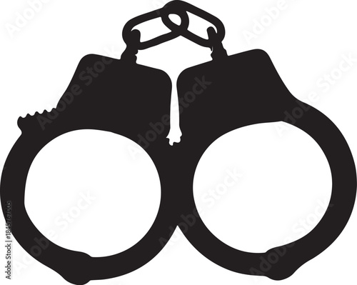 Black Handcuffs with Connected Rings and Chain Link on White Background also transparent background