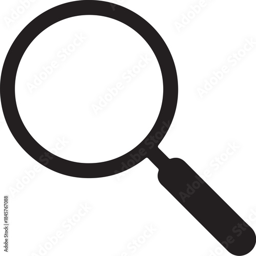 Black magnifying glass with a circular lens and a handle on a white background also transparent background