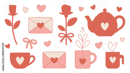 Valentine's Day symbols and heart decorations in pink hues