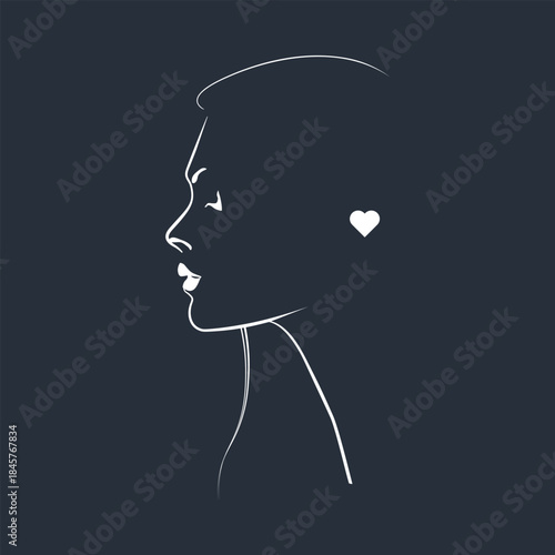 Minimal Female Face Line Art with Heart Symbol