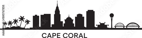 Cape Coral Florida Skyline Black Silhouette. design Vector black silhouette