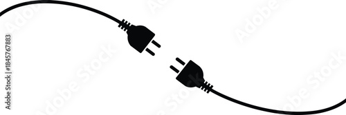 Black electrical plugs and cords connecting on white background Keywords: electricity, connection, power, plug, cord, cable