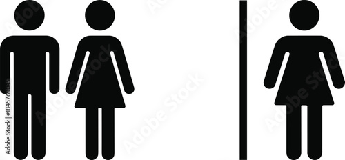 Black icons for male and female restroom signs separated by a vertical line symbol toilet