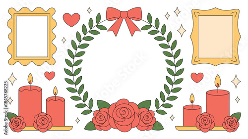 Romantic Valentine's Day frame with candles and roses