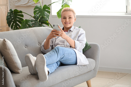 Young woman with short hair...