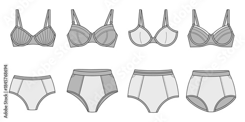 Collection of Bra and Panty Line Drawings on White Background underwear lingerie