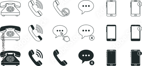 Collection of various phone and mobile phone icons in different styles and states