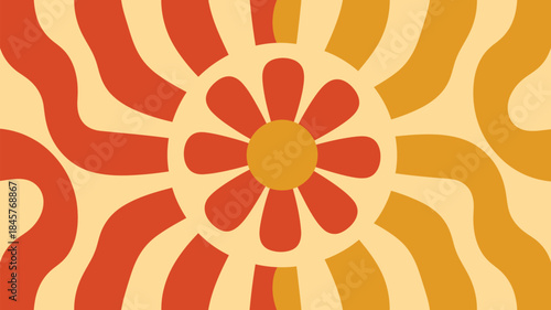 Vibrant retro flower pattern in warm orange tones