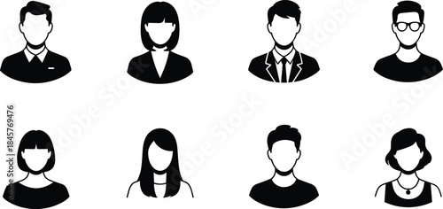 Diverse Set of Male and Female User Profile Icons on White Background Keywords: user profile, avatar, icon, silhouette, people