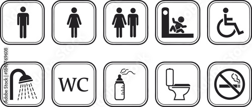 Restroom and hygiene sign icons for public facilities