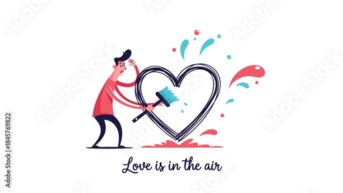 Man painting heart with vibrant colors, love concept, artistic expression, romantic gesture