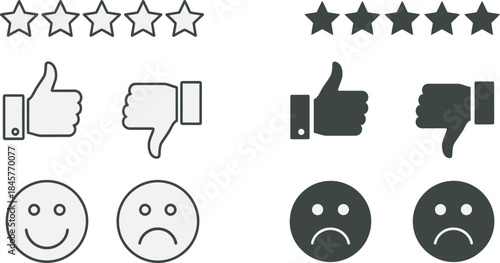 A set of rating and emoticon icons for user feedback and reviews